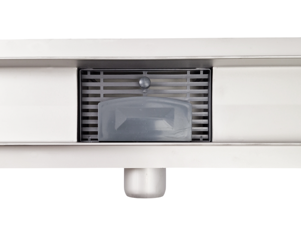 Линейный душевой трап SANTREK AQUA  A-701000 нерж 70*1000мм (неповоротный горизонтальный выпуск, ф40)  сухой затвор и гидрозатвор