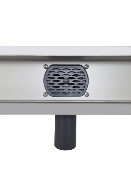 Линейный душевой трап SANTREK  B-70400 нерж 70*400мм (горизонтальный выпуск 360 гр, ф40) (решетка щелевая, под плитку) сухой затвор и гидрозатвор