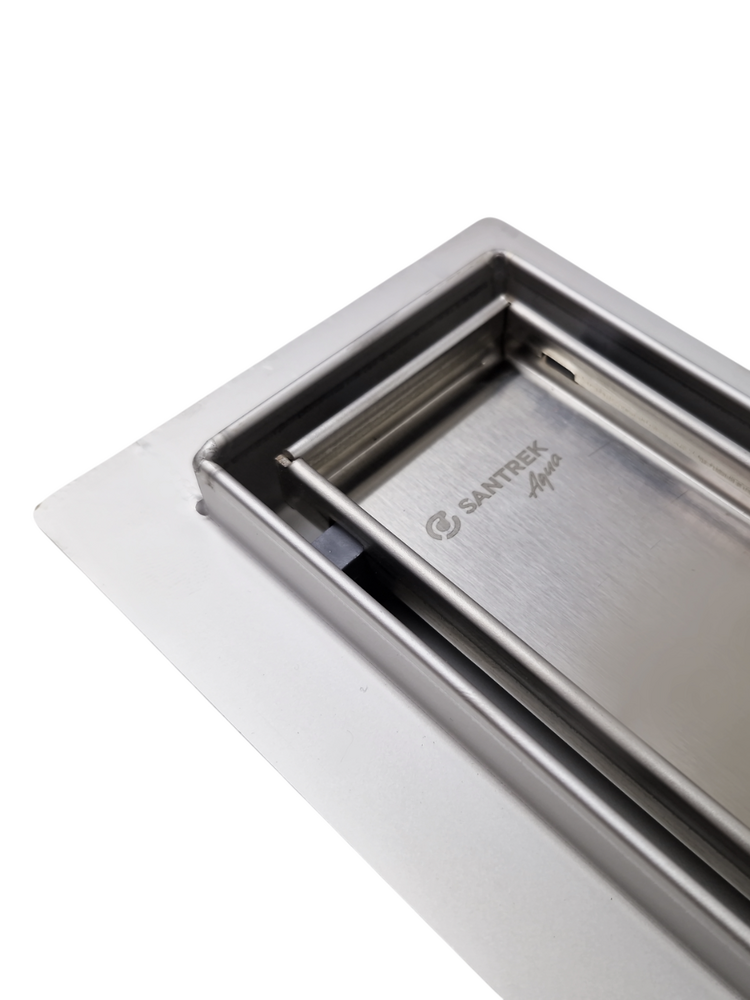 Линейный душевой трап SANTREK AQUA  B-701000 нерж 70*1000мм (горизонтальный выпуск 360 гр, ф40)(решетка щелевая, под плитку)сухой затвор и гидрозатвор