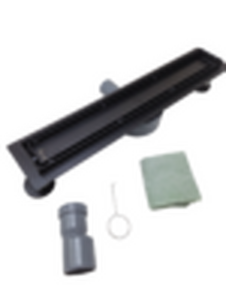 Линейный душевой трап SANTREK AQUA  B-70500 BLACK нерж 70*500мм (горизонт выпуск 360 гр, ф40) (решетка щелевая, под плитку) сухой затвор и гидрозатвор