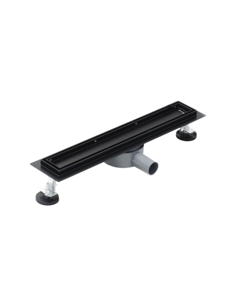 Линейный душевой трап SANTREK  B-70500 BLACK нерж 70*500мм (горизонт выпуск 360 гр, ф40) (решетка под плитку) черный, сухой затвор и гидрозатвор