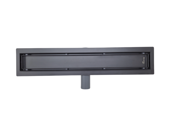Линейный душевой трап SANTREK  B-70500 BLACK нерж 70*500мм (горизонт выпуск 360 гр, ф40) (решетка под плитку) черный, сухой затвор и гидрозатвор