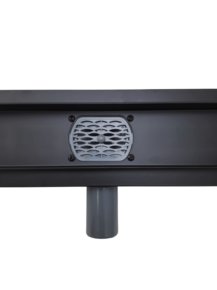 Линейный душевой трап SANTREK  B-70600 BLACK нерж 70*600мм (горизонт выпуск 360 гр, ф40) (решетка щелевая, под плитку) сухой затвор и гидрозатвор