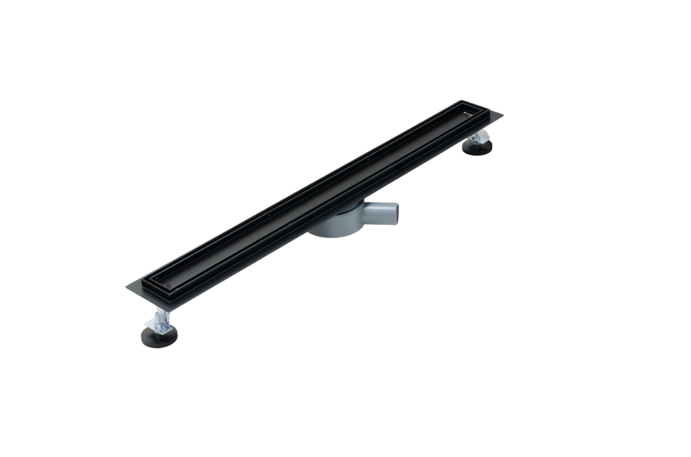 Линейный душевой трап SANTREK  B-70800 BLACK нерж 70*800мм (горизонт выпуск 360 гр, ф40) (решетка щелевая, под плитку) сухой затвор и гидрозатвор