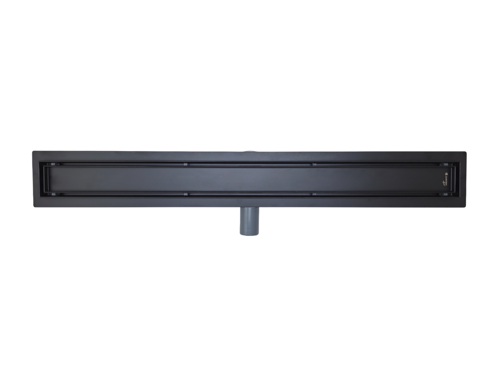 Линейный душевой трап SANTREK  B-70800 BLACK нерж 70*800мм (горизонт выпуск 360 гр, ф40) (решетка под плитку) черный, сухой затвор и гидрозатвор