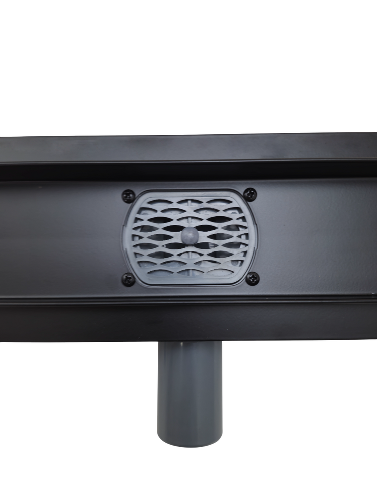 Линейный душевой трап SANTREK  B-70800 BLACK нерж 70*800мм (горизонт выпуск 360 гр, ф40) (решетка под плитку) черный, сухой затвор и гидрозатвор