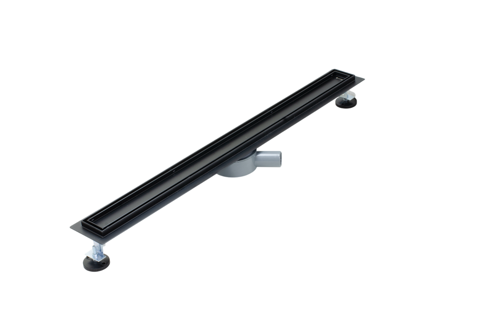 Линейный душевой трап SANTREK  B-70900 BLACK нерж 70*900мм (горизонт выпуск 360 гр, ф40) (решетка щелевая, под плитку) сухой затвор и гидрозатвор