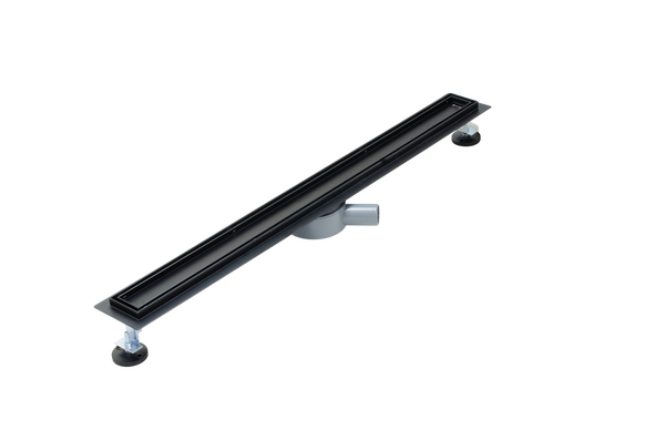 Линейный душевой трап SANTREK  B-70900 BLACK нерж 70*900мм (горизонт выпуск 360 гр, ф40) (решетка щелевая, под плитку) сухой затвор и гидрозатвор