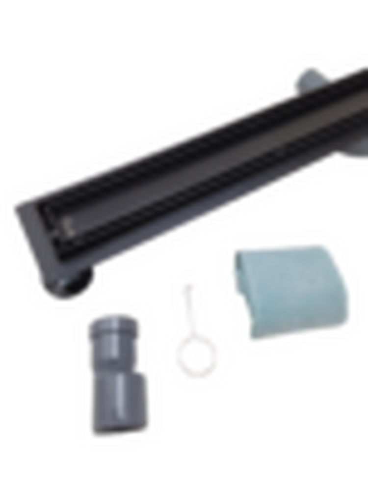 Линейный душевой трап SANTREK  B-70900 BLACK нерж 70*900мм (горизонт выпуск 360 гр, ф40) (решетка щелевая, под плитку) сухой затвор и гидрозатвор