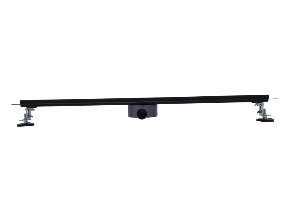 Линейный душевой трап SANTREK  B-70900 BLACK нерж 70*900мм (горизонт выпуск 360 гр, ф40) (решетка щелевая, под плитку) сухой затвор и гидрозатвор