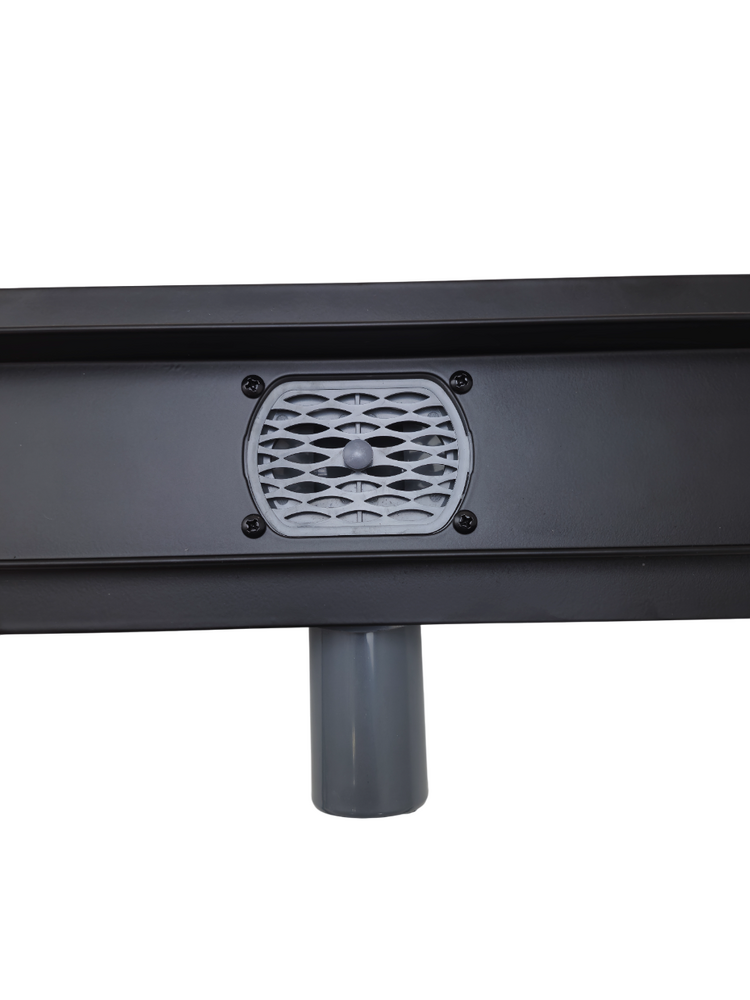 Линейный душевой трап SANTREK  B-70900 BLACK нерж 70*900мм (горизонт выпуск 360 гр, ф40) (решетка щелевая, под плитку) сухой затвор и гидрозатвор