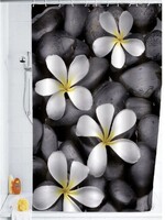 Штора д/ван "ZALEL" ФОТОПРИНТ 180х180 YGL Z-003 Stone Flora сер/черн/бел с кольцами ***