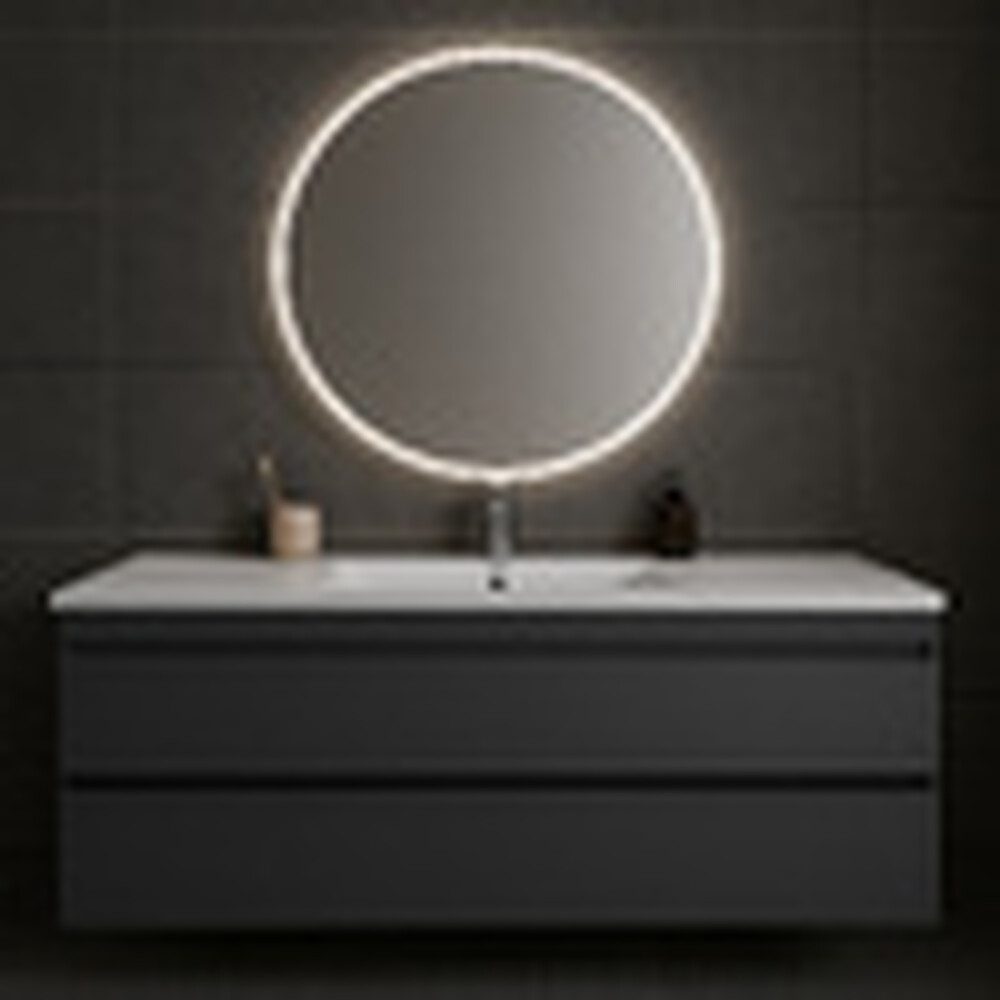 Подстолье подвесное Holler "Aura-120" (графит) с подсветкой 2 ящика под раковину "Holler E120" 1212х580х450