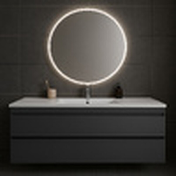 Подстолье подвесное Holler "Aura-120" (графит) с подсветкой 2 ящика под раковину "Holler E120" 1212х580х450