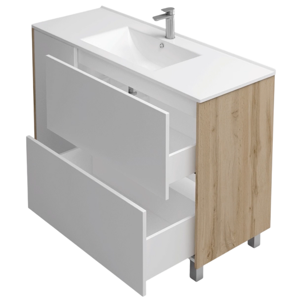 Подстолье Holler "Chic-100" Серый камень 1 дверь 2 ящика под раковину "Holler E100" 1012х780х450