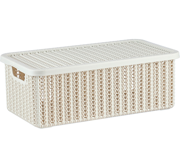 Коробка ВЯЗАНИЕ 6л с крышкой Белый ротанг (12,5х19,5х35см) ("М-пластика")(М 2370)