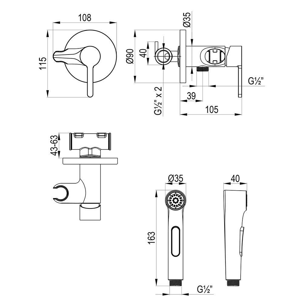 LM7174C Solo Смеситель с гигиеническим душем, встраиваемый, хром LEMARK								