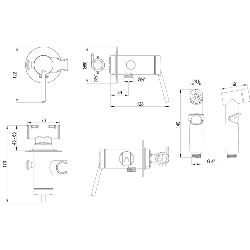 LM3819C Minima Смеситель с гигиеническим душем, встраиваемый, хром LEMARK								