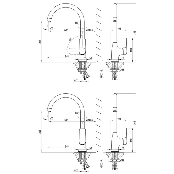 LM11405C Verba Смеситель для кухни, с высоким поворотным изливом, хром LEMARK 								