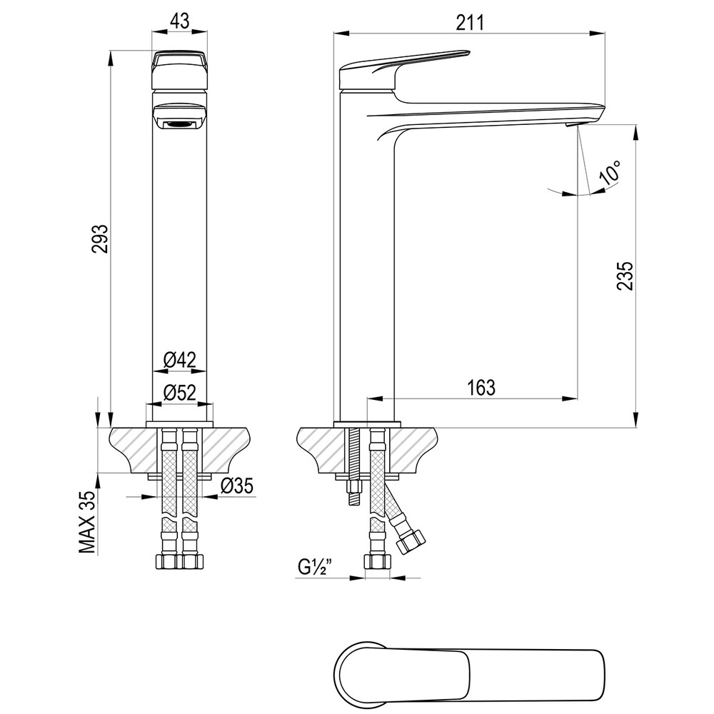 LM11409C Verba Смеситель для умывальника высокий, монолитный, хром LEMARK							