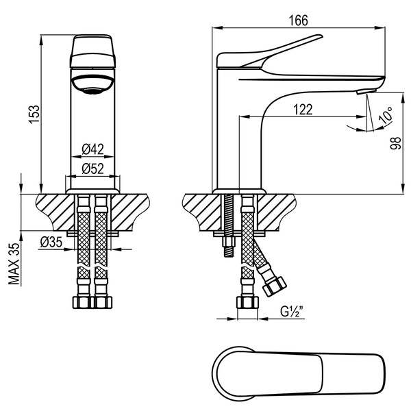 LM11306C Ortus Смеситель для умывальника монолитный, хром LEMARK								