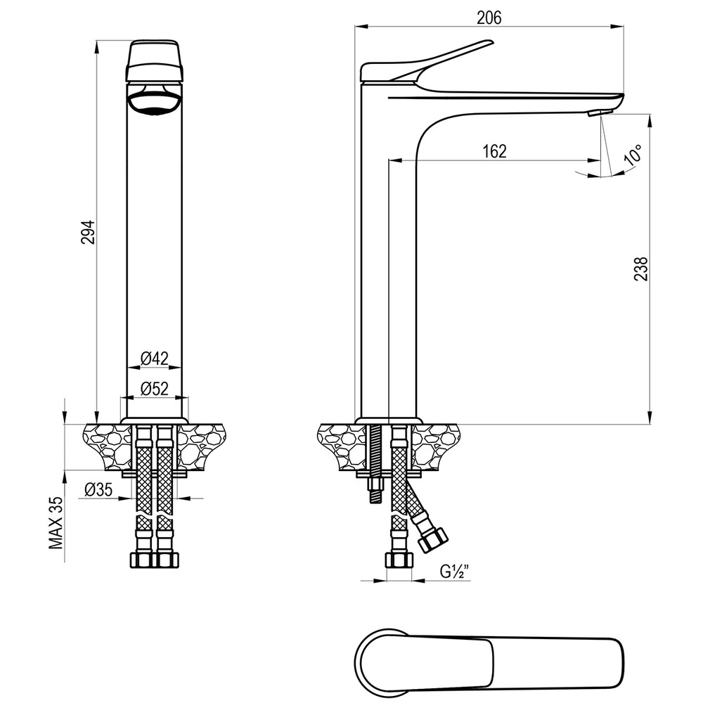 LM11309C Ortus Смеситель для умывальника высокий, монолитный, хром LEMARK								