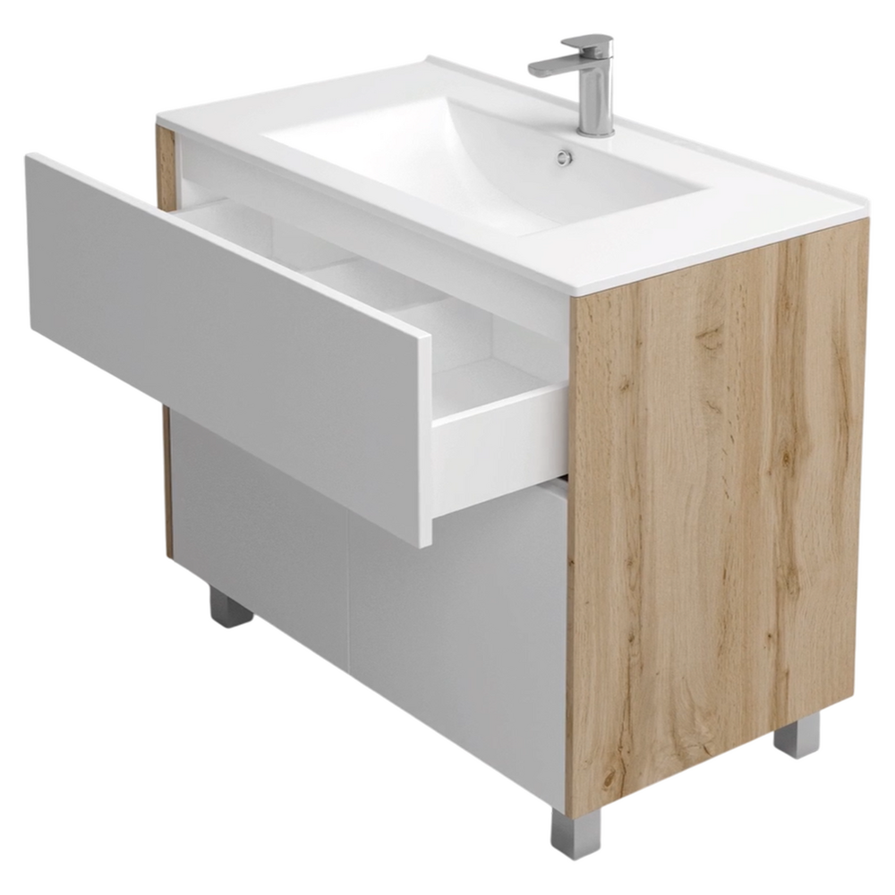 Подстолье Holler "Chic-100" Серый камень 1 ящик 2 двери под раковину "Holler E100" 1012х780х450