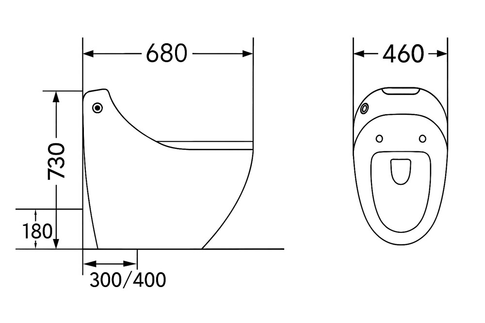 Унитаз-моноблок безободковый HOLLER TRON (680*460*730мм, сиденье дюропласт с микролифтом, арматура 2-х режимная)  (1 место) белый