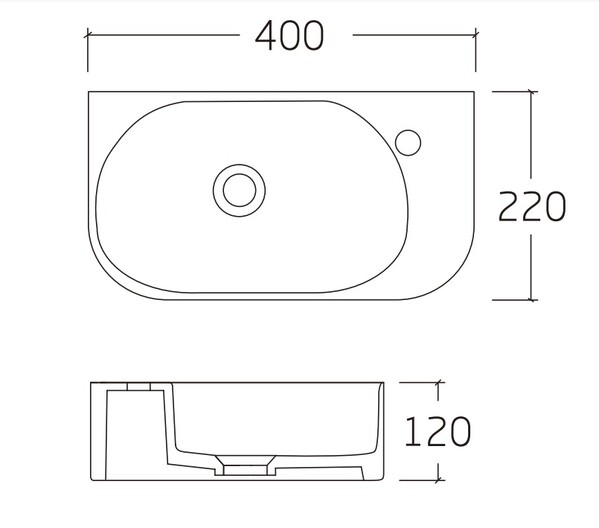 Раковина подвесная HOLLER K-6427L ЛЕВАЯ (400*220*120мм), белая (+ крепеж)