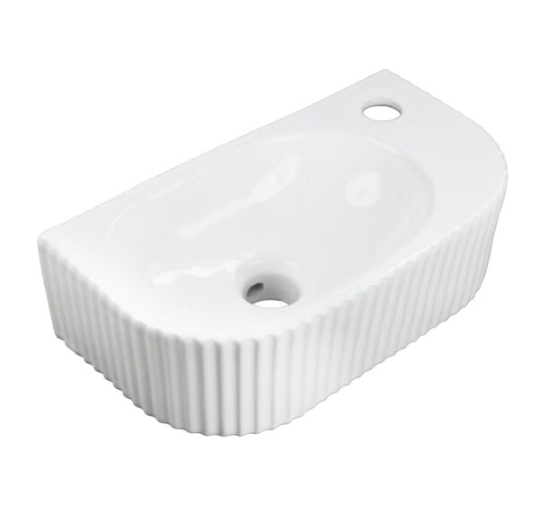 Раковина подвесная HOLLER K-6427L ЛЕВАЯ (400*220*120мм), белая (+ крепеж)