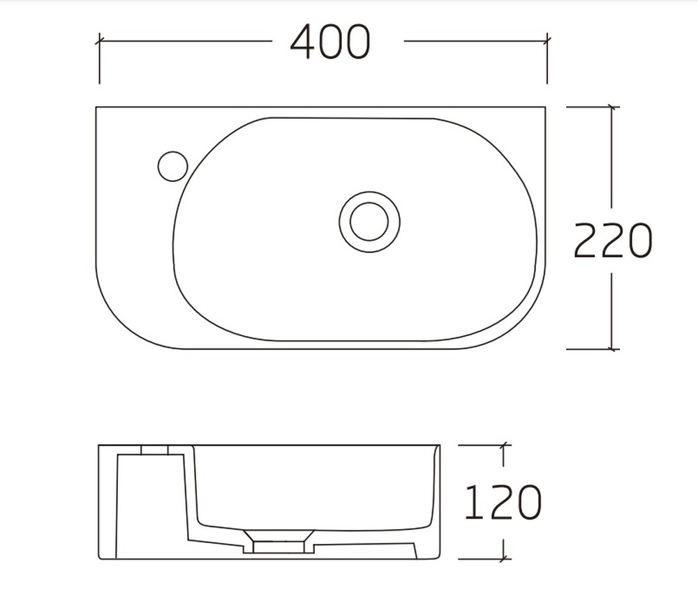 Раковина подвесная HOLLER K-6427R ПРАВАЯ (400*220*120мм), белая (+ крепеж)