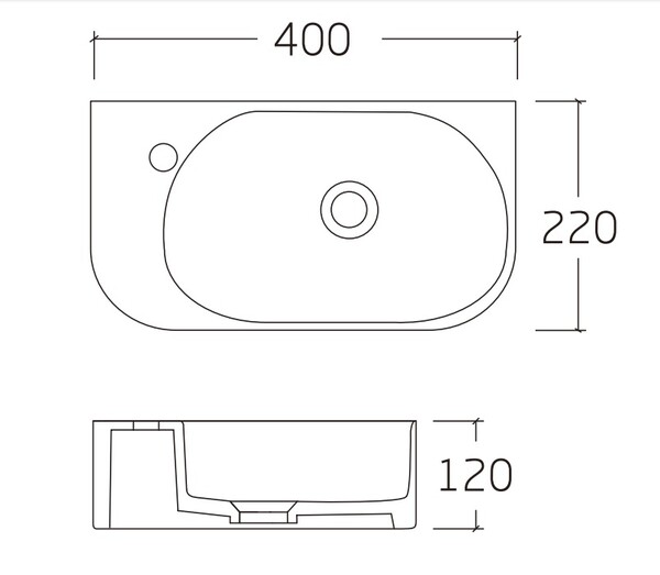 Раковина подвесная HOLLER K-6427R ПРАВАЯ (400*220*120мм), белая (+ крепеж)
