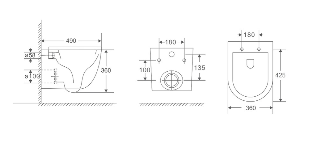 Унитаз подвесной безободковый (Торнадо) HOLLER POINT TORNADO (3.0) (490*360*360мм, сиденье дюропласт, микролифт) белый