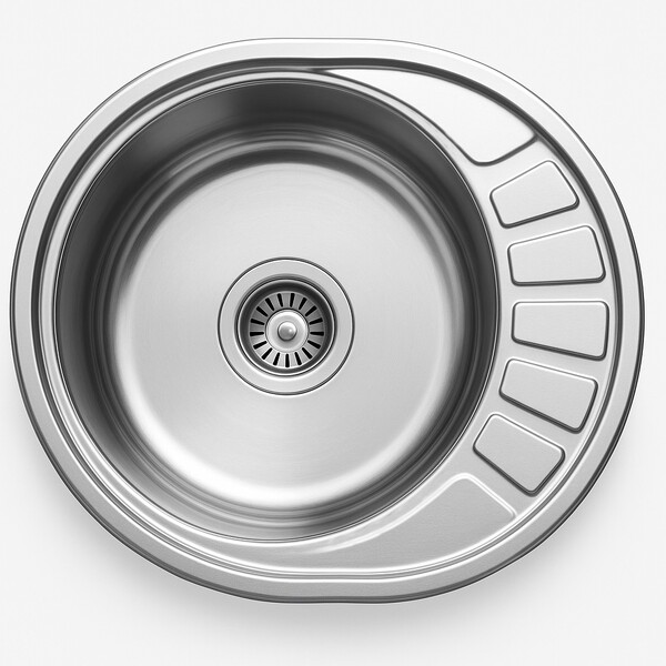 Мойка нерж врезная овал 57х45х180, т.0,8 левая бол. сиф (+сифон) Китай 