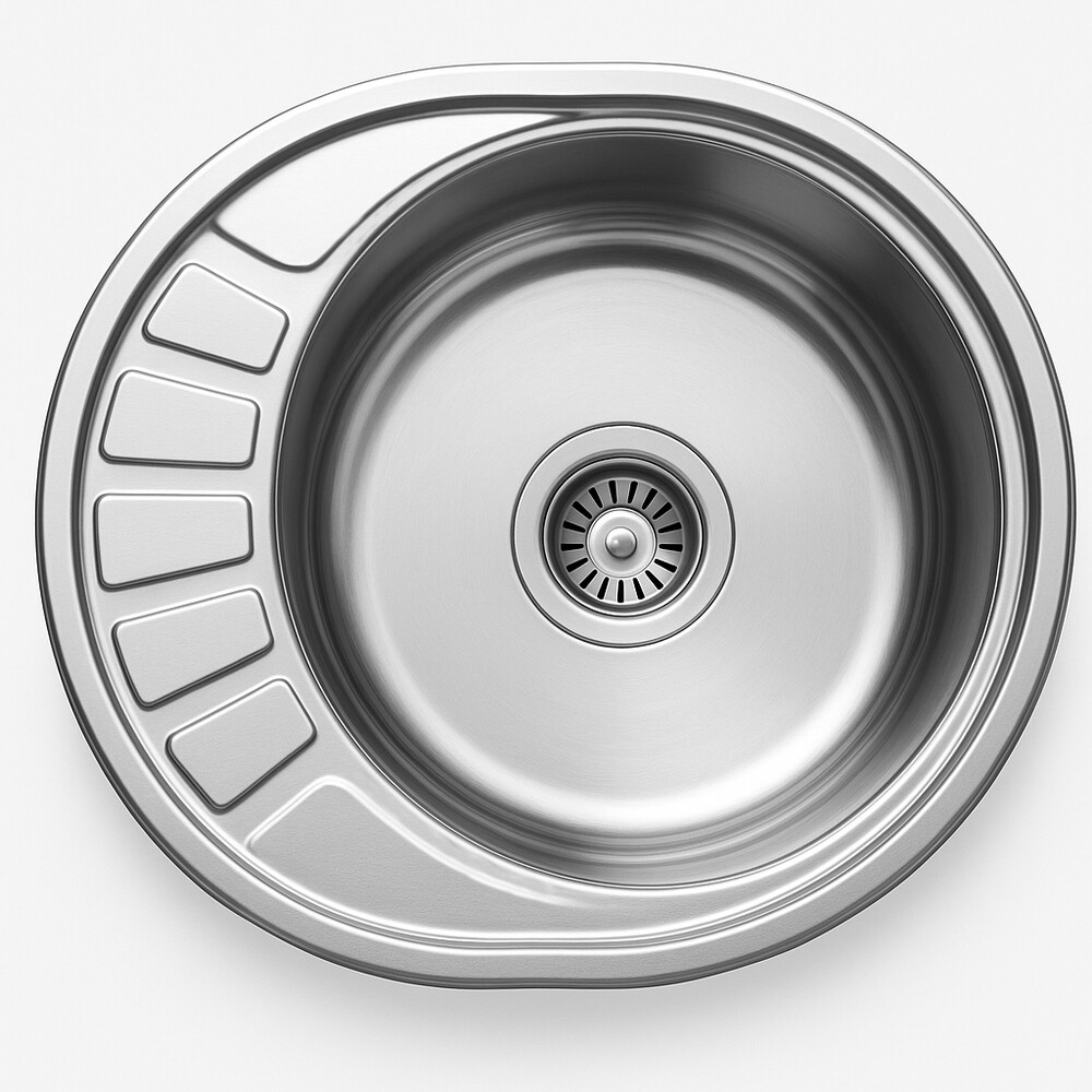 Мойка нерж врезная овал 57х45х180, т.0,8 правая бол. сиф (+сифон) Китай 