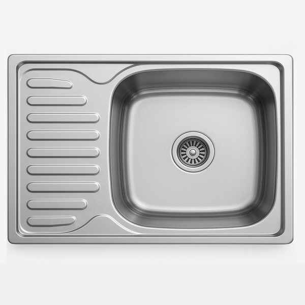 Мойка нерж врезная 66х42х180, т.0,8 правая бол. сиф (+сифон) Китай