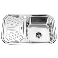 Мойка нерж врезная 75х49х180, т.0,8 правая бол. сиф (+сифон) Китай