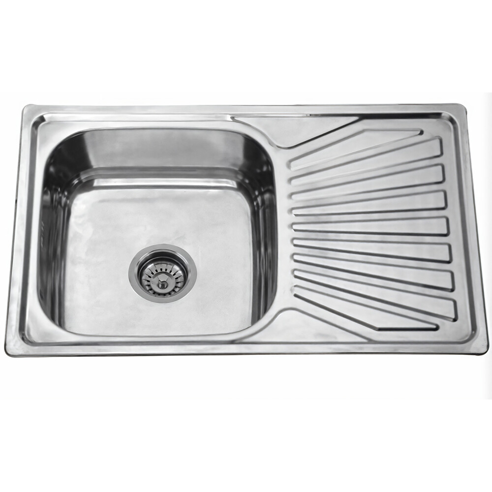 Мойка нерж врезная 78х48х180, т.0,8 левая бол. сиф (+сифон) Китай