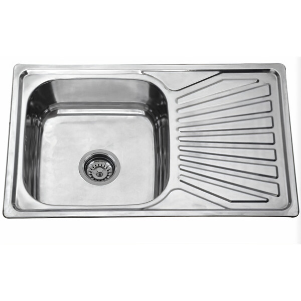 Мойка нерж врезная 78х48х180, т.0,8 левая бол. сиф (+сифон) Китай