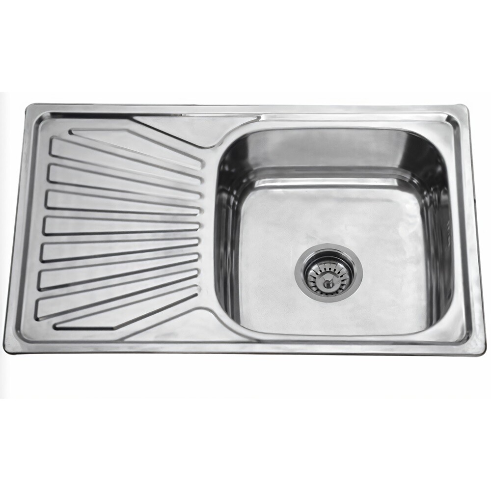 Мойка нерж врезная 78х48х180, т.0,8 правая бол. сиф (+сифон) Китай