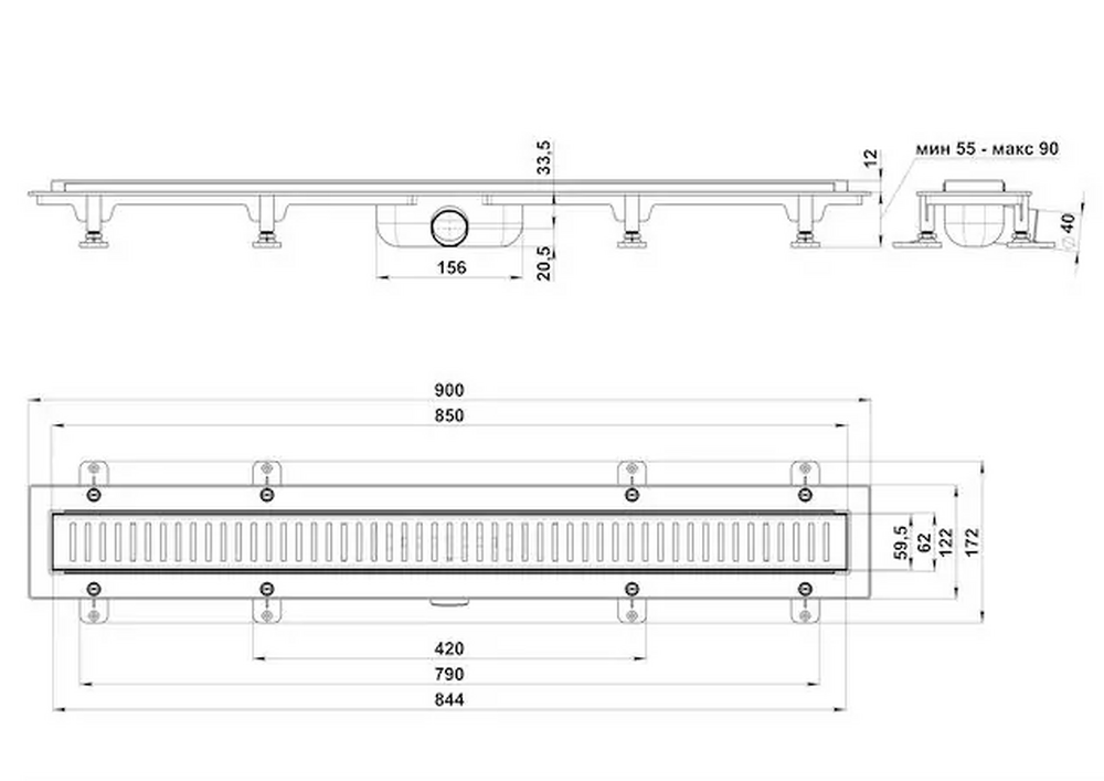 Трап 850 (чёрный, с прорезями, комб.затв.) GOOD DOOR ТЛ00030