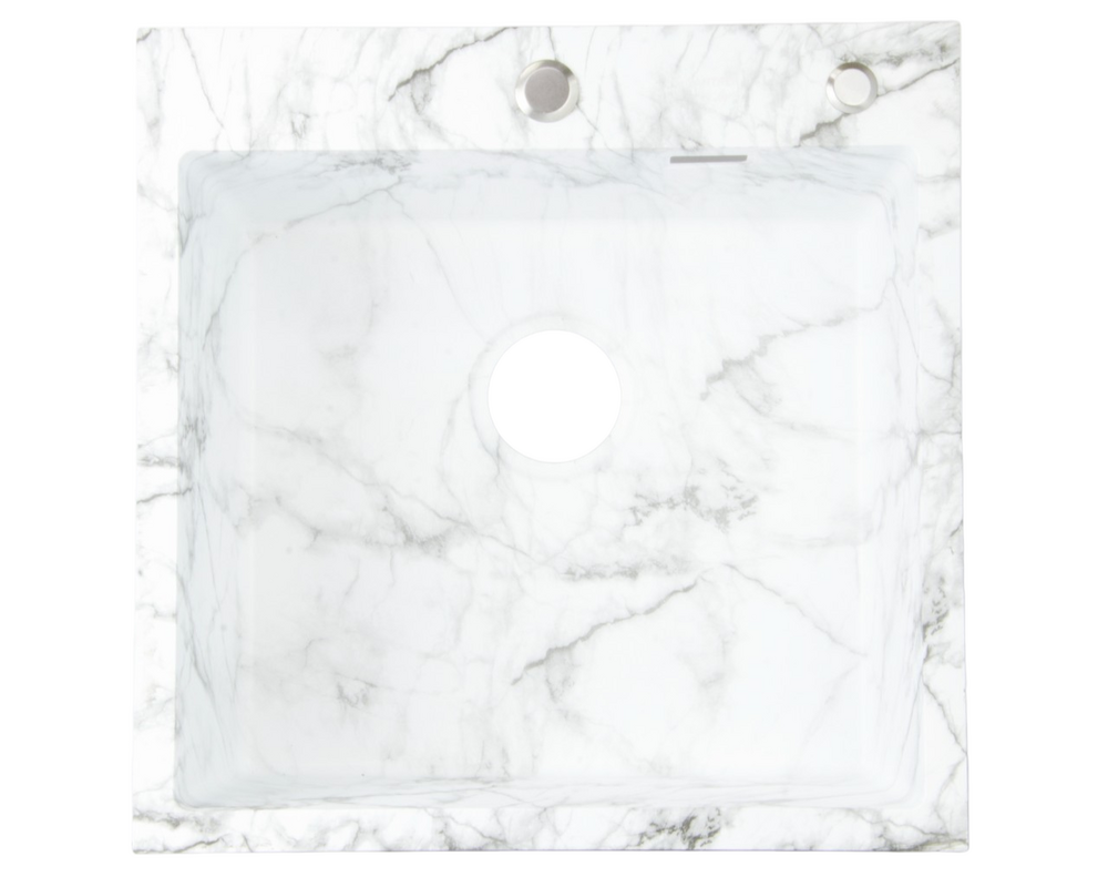 Мойка нерж врезная SANTREK AQUA 500х500х220 т 3,0 БЕЛЫЙ МРАМОР D5050HY(W) (+ сифон + дозатор) + КОЛАНДЕР 440х220 В ПОДАРОК!!!