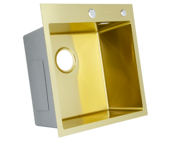 Мойка нерж врезная SANTREK AQUA PRO 500х500х220 т 3,0 ЗОЛОТО D5050HG (+ сифон + дозатор) + КОЛАНДЕР 440х220 В ПОДАРОК!!!