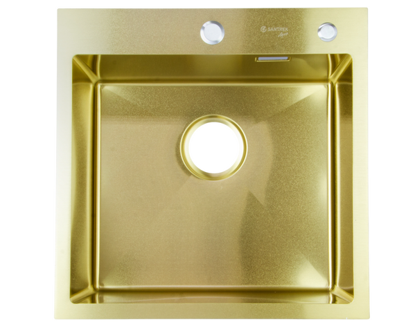Мойка нерж врезная SANTREK AQUA PRO 500х500х220 т 3,0 ЗОЛОТО D5050HG (+ сифон + дозатор) + КОЛАНДЕР 440х220 В ПОДАРОК!!!