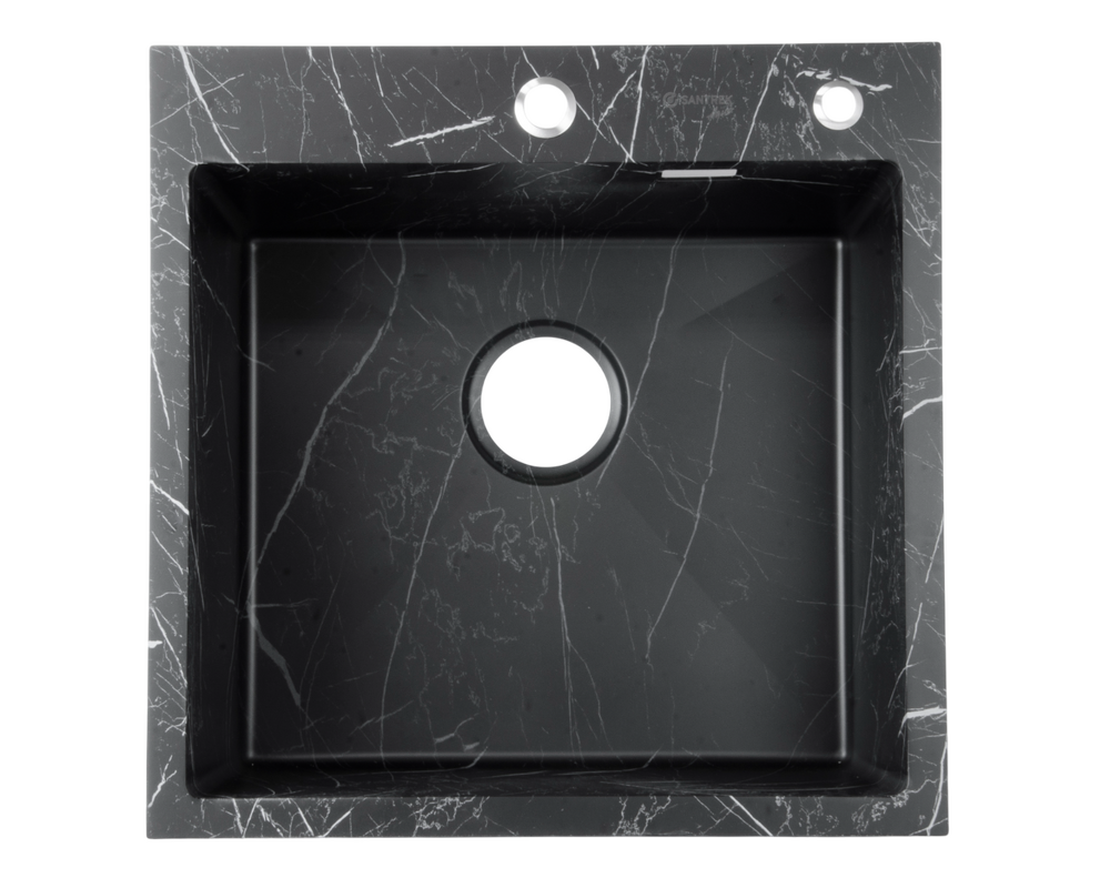 Мойка нерж врезная SANTREK AQUA 500х500х220 т 3,0 ТЕМНЫЙ МРАМОР D5050HY(B) (+ сифон + дозатор) + КОЛАНДЕР 440х220 В ПОДАРОК!!!