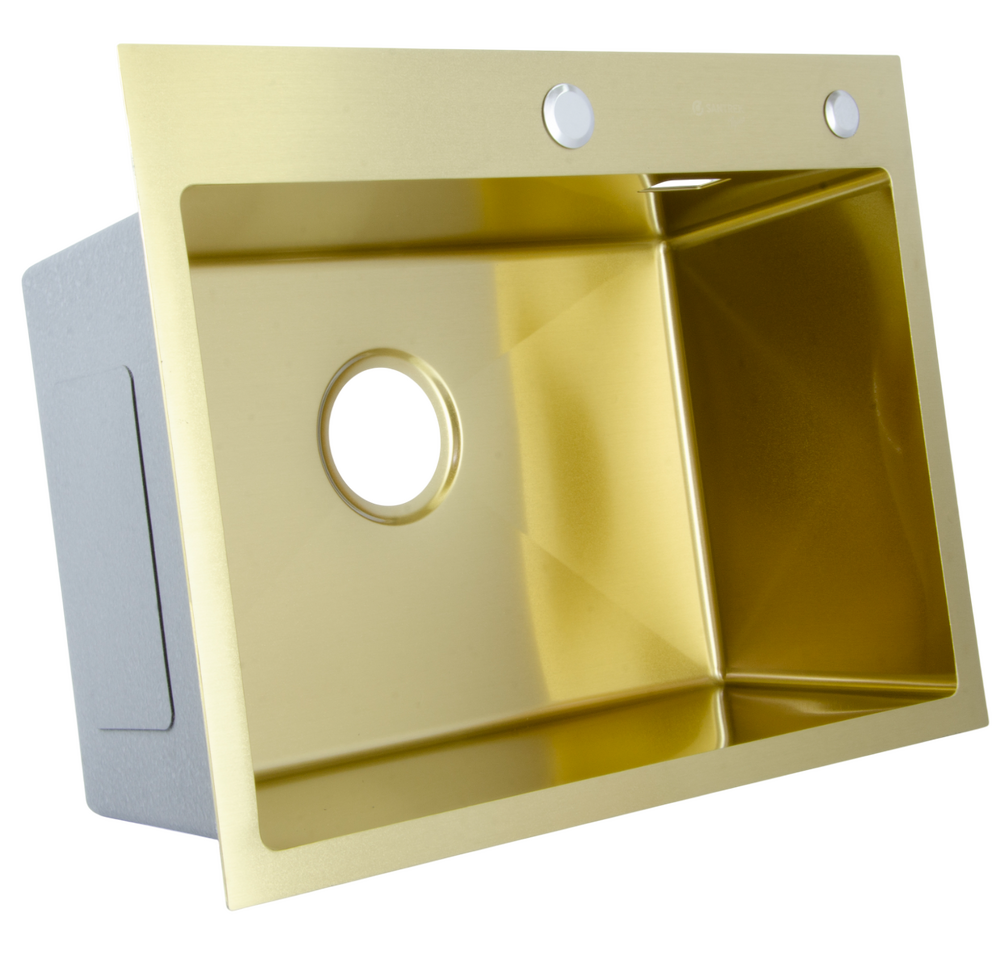 Мойка нерж врезная SANTREK AQUA PRO 600х450х220 т 3,0 ЗОЛОТО D6045HG (+ сифон + дозатор) + КОЛАНДЕР 390х220 В ПОДАРОК!!!