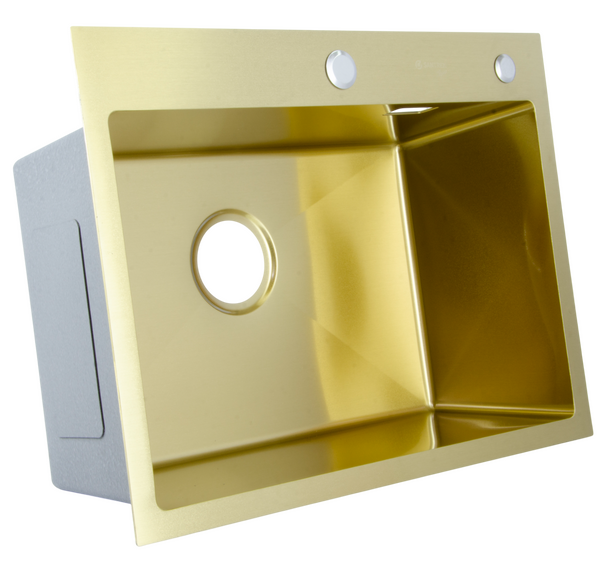 Мойка нерж врезная SANTREK AQUA PRO 600х450х220 т 3,0 ЗОЛОТО D6045HG (+ сифон + дозатор) + КОЛАНДЕР 390х220 В ПОДАРОК!!!