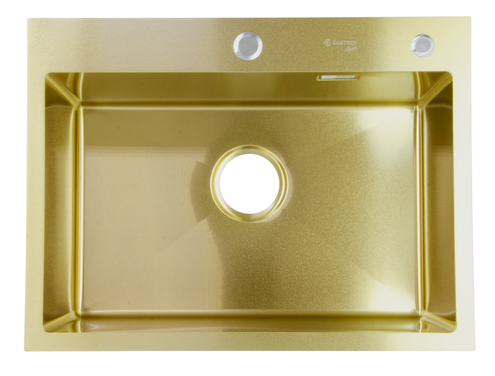 Мойка нерж врезная SANTREK AQUA PRO 600х450х220 т 3,0 ЗОЛОТО D6045HG (+ сифон + дозатор) + КОЛАНДЕР 390х220 В ПОДАРОК!!!