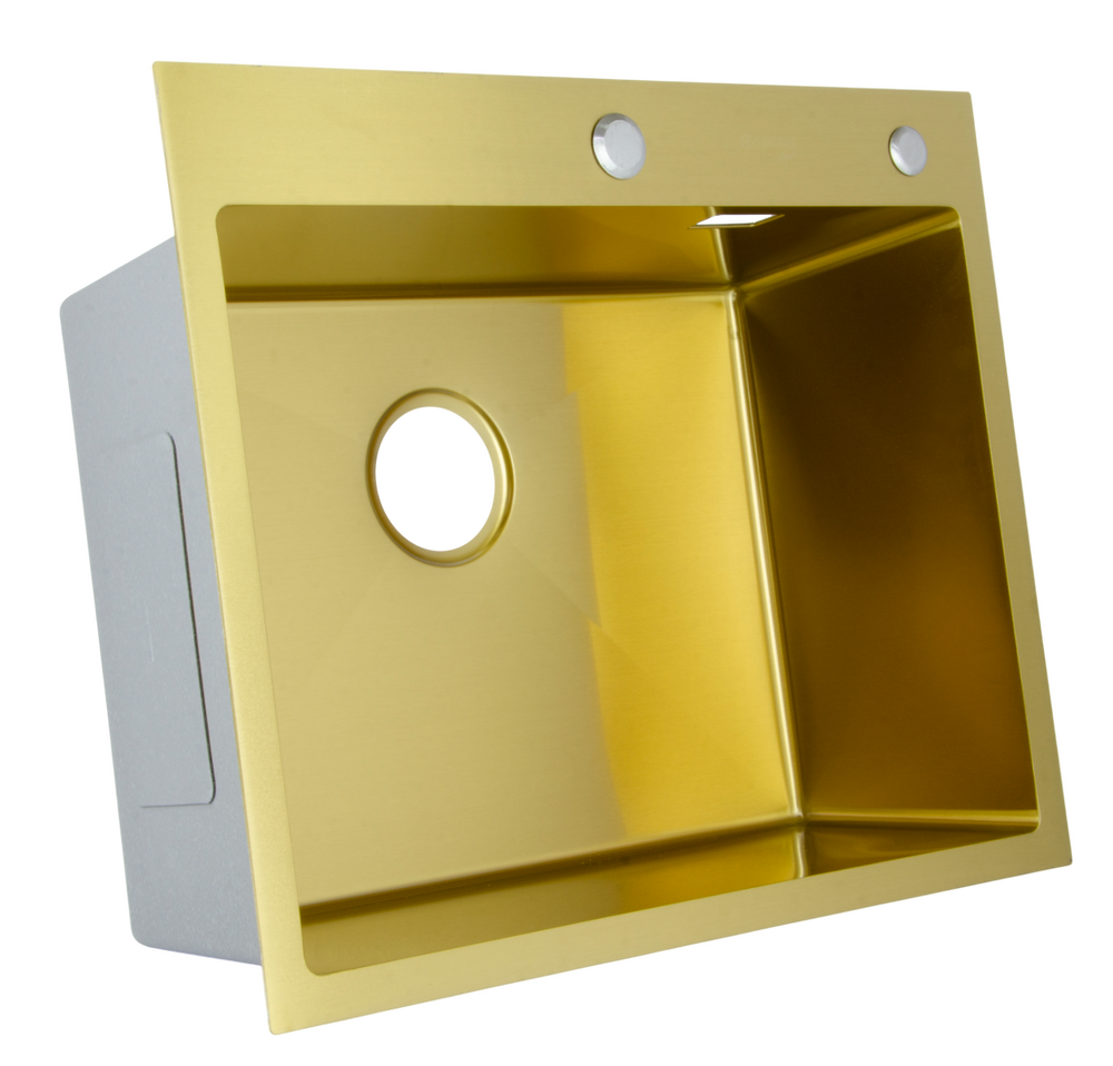 Мойка нерж врезная SANTREK AQUA PRO 600х500х220 т 3,0 ЗОЛОТО D6050HG (+ сифон + дозатор) + КОЛАНДЕР 440х220 В ПОДАРОК!!!