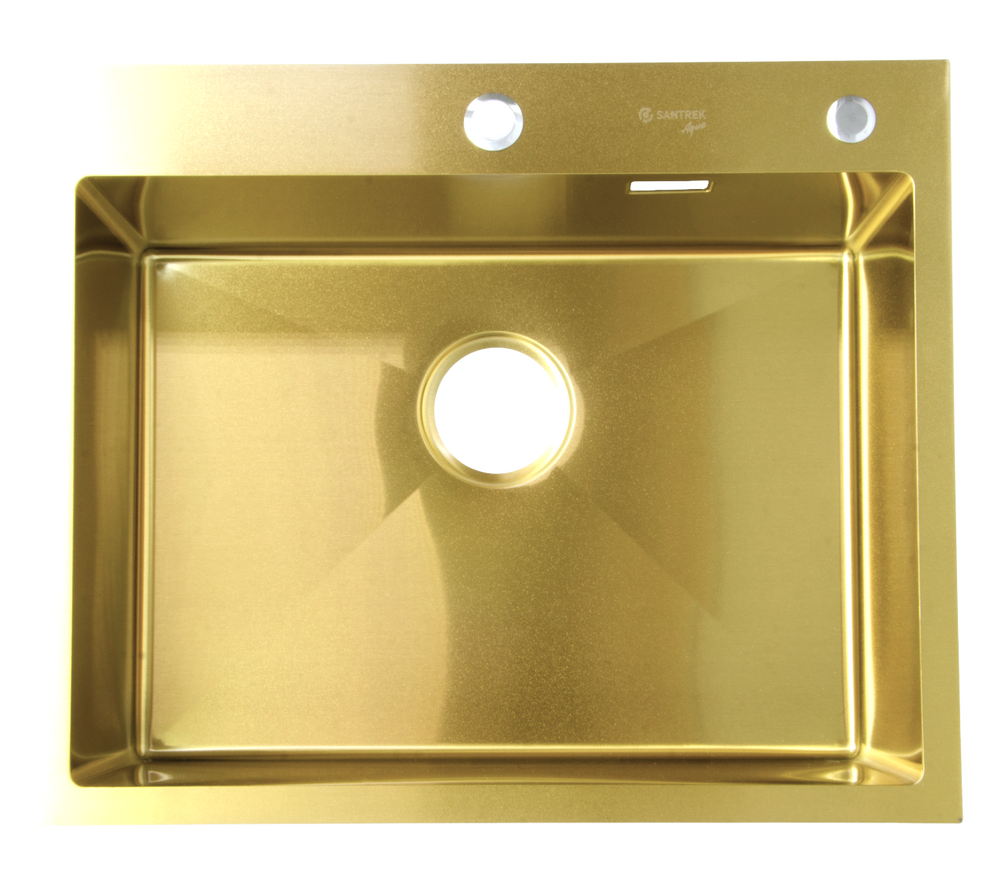 Мойка нерж врезная SANTREK AQUA PRO 600х500х220 т 3,0 ЗОЛОТО D6050HG (+ сифон + дозатор) + КОЛАНДЕР 440х220 В ПОДАРОК!!!